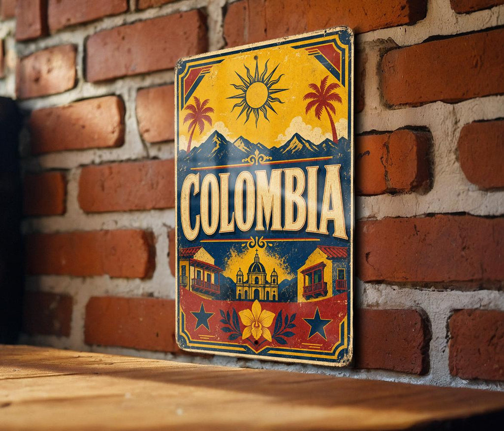 Colombia Flag Metal Sign Vintage Style Colombian National Flag Wall Decor Rustic Home Bar Garage Man Cave Sign — photo 3