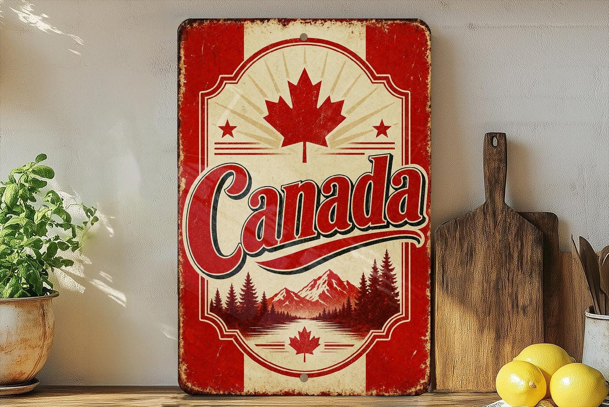 Canada Vintage Flag Metal Sign, Canadian Maple Leaf Flag Wall Decor, Rustic Canada Sign, Home Bar Garage Cabin Decor — photo 1