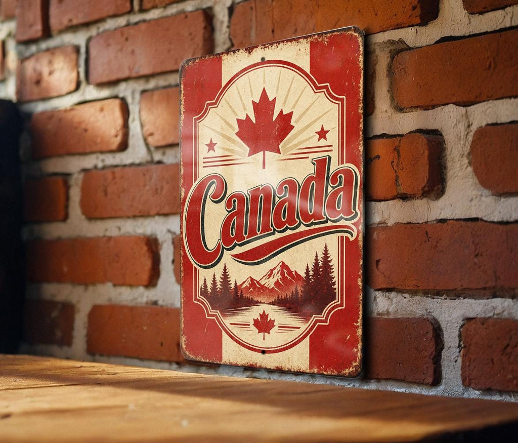 Canada Vintage Flag Metal Sign, Canadian Maple Leaf Flag Wall Decor, Rustic Canada Sign, Home Bar Garage Cabin Decor — photo 2