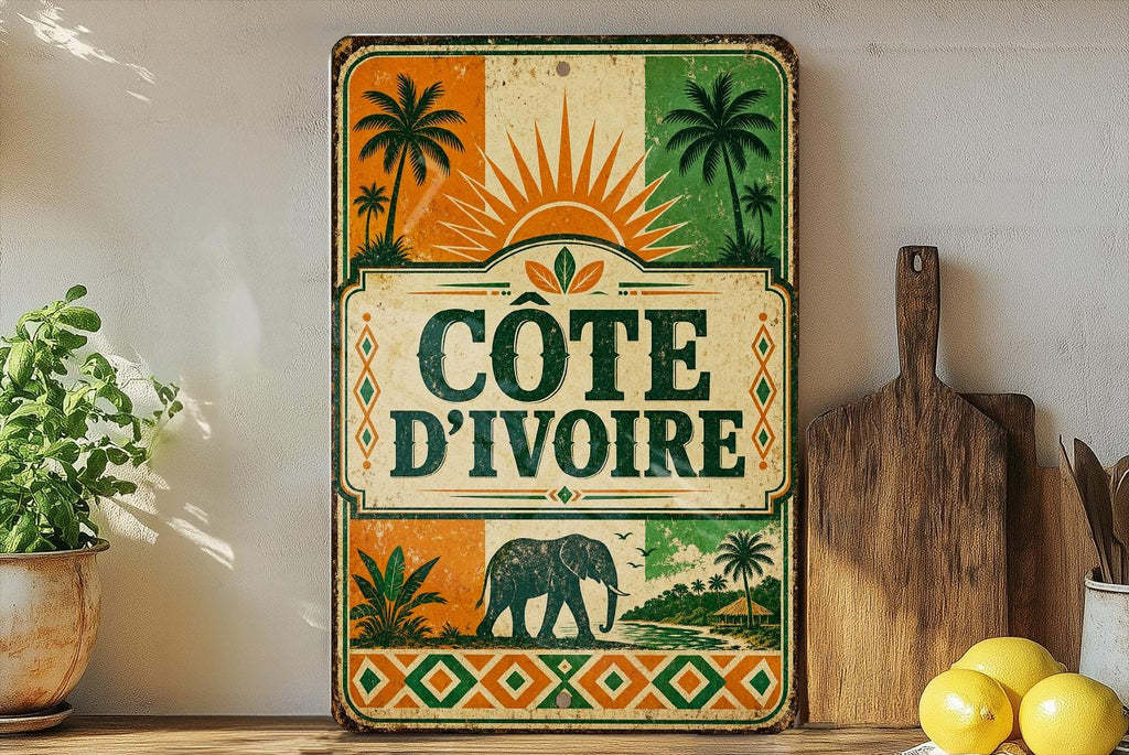 Cote dIvoire Vintage Flag Metal Sign, Ivory Coast Flag Wall Decor, African Country Flag Plaque, Home Bar Garage Sign — photo 3