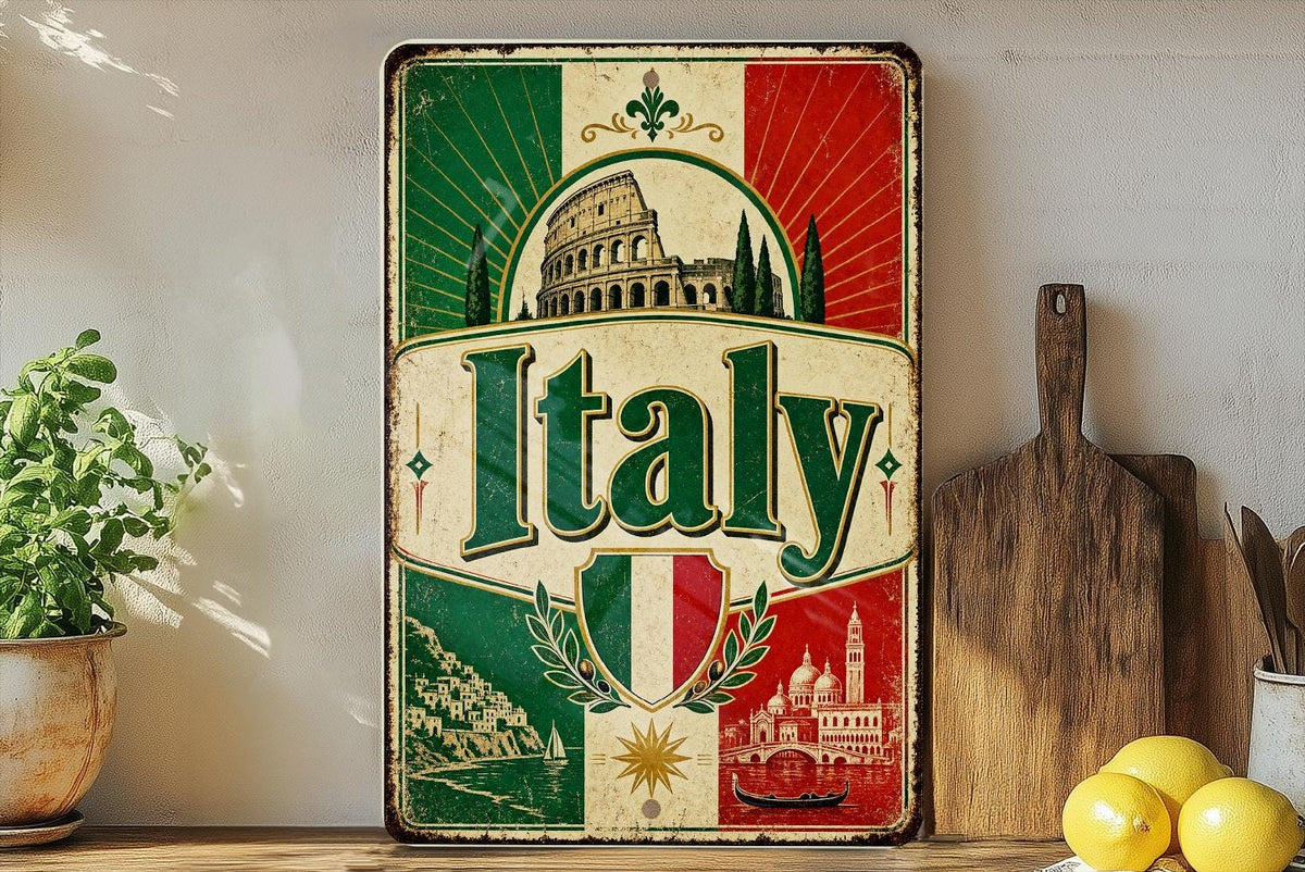 Italy Vintage Flag Metal Sign, Italian Flag Wall Decor, Italia Country Sign, Rustic Home Bar Garage Outdoor Decor Gift — photo 1