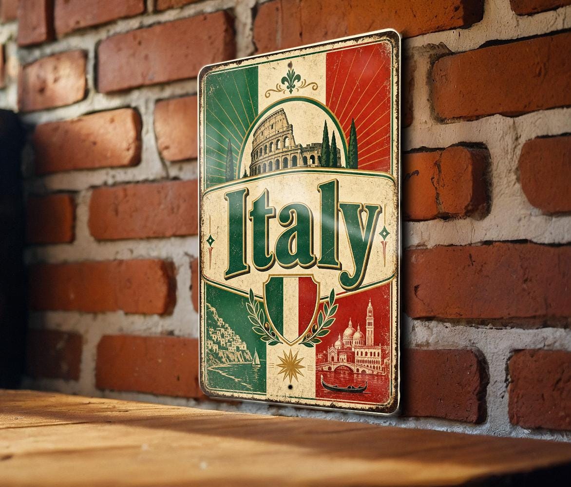 Italy Vintage Flag Metal Sign, Italian Flag Wall Decor, Italia Country Sign, Rustic Home Bar Garage Outdoor Decor Gift — photo 2