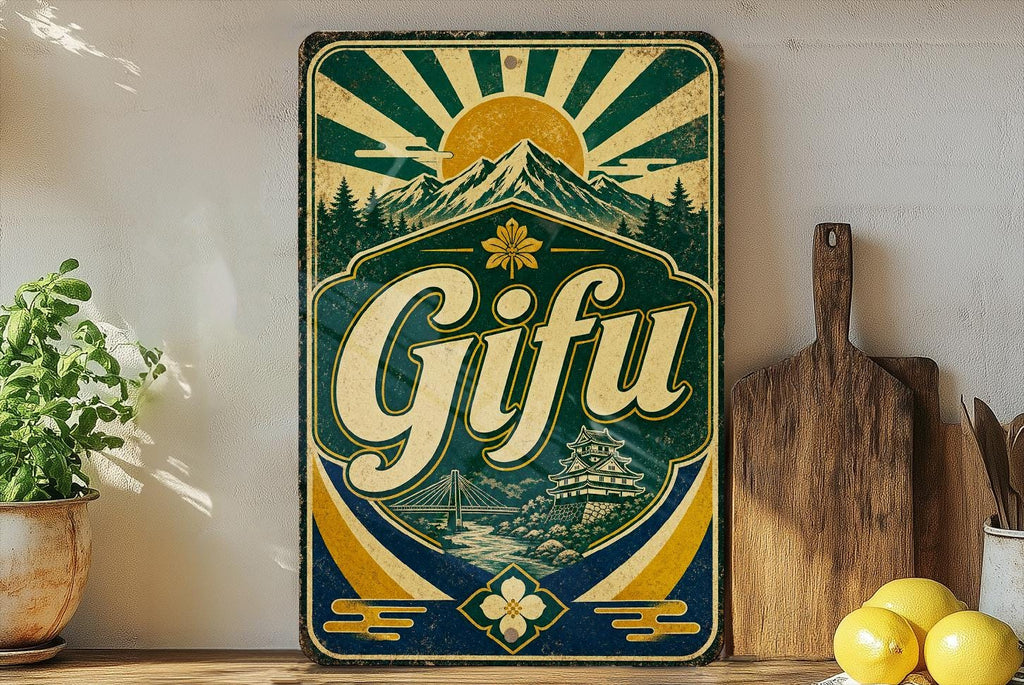 Gifu Japan Vintage Flag Metal Sign, Japanese Prefecture Wall Decor, Rustic Travel Souvenir Plaque, Home Bar Garage Sign — photo 2