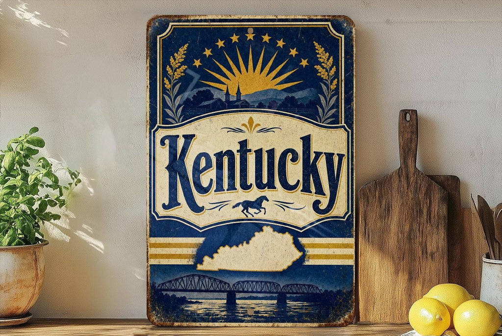 Kentucky State Flag Metal Sign, Vintage Kentucky Flag Wall Decor, Kentucky Home Bar Garage Outdoor Sign, Gift for Kentucky Fans — photo 1
