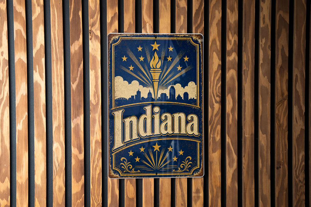Indiana Vintage Flag Metal Sign, Indiana State Flag Wall Decor, Hoosier State Sign, Indiana Pride Plaque, Rustic Home Bar Garage Decor — photo 3