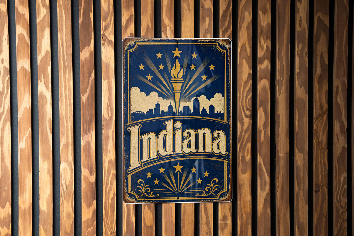Indiana Vintage Flag Metal Sign, Indiana State Flag Wall Decor, Hoosier State Sign, Indiana Pride Plaque, Rustic Home Bar Garage Decor — photo 3