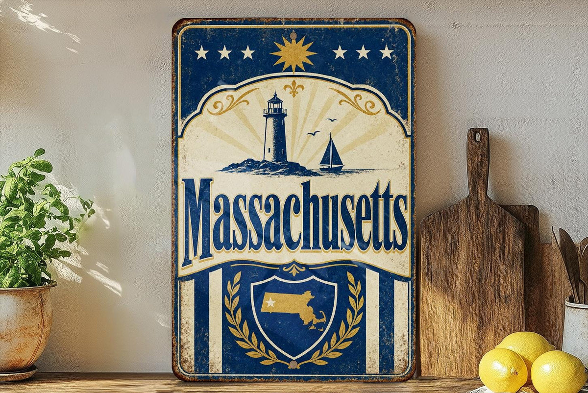 Massachusetts State Flag Metal Sign Vintage Style Massachusetts Wall Decor New England State Pride Plaque — photo 1
