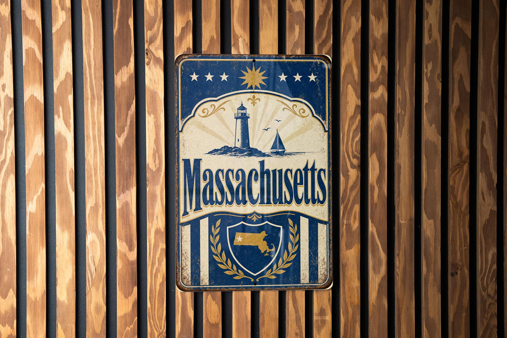 Massachusetts State Flag Metal Sign Vintage Style Massachusetts Wall Decor New England State Pride Plaque — photo 2
