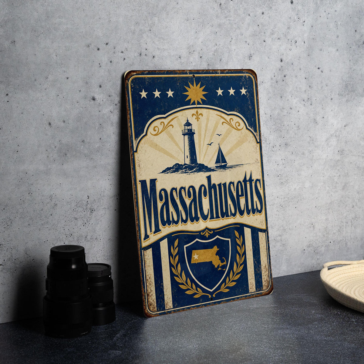 Massachusetts State Flag Metal Sign Vintage Style Massachusetts Wall Decor New England State Pride Plaque — photo 4