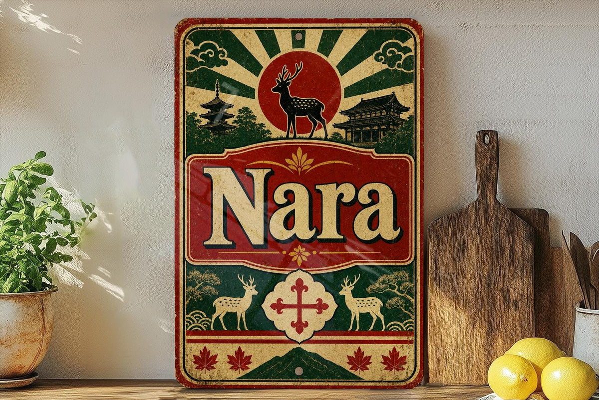 Nara Japan Vintage Flag Metal Sign, Nara Prefecture Souvenir Wall Decor, Japanese Travel Gift, Retro Japan City Sign — photo 2