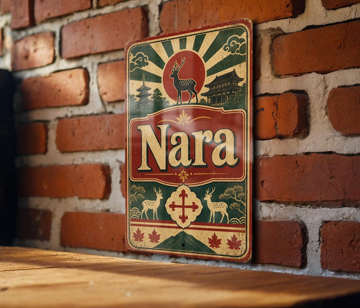 Nara Japan Vintage Flag Metal Sign, Nara Prefecture Souvenir Wall Decor, Japanese Travel Gift, Retro Japan City Sign — photo 3