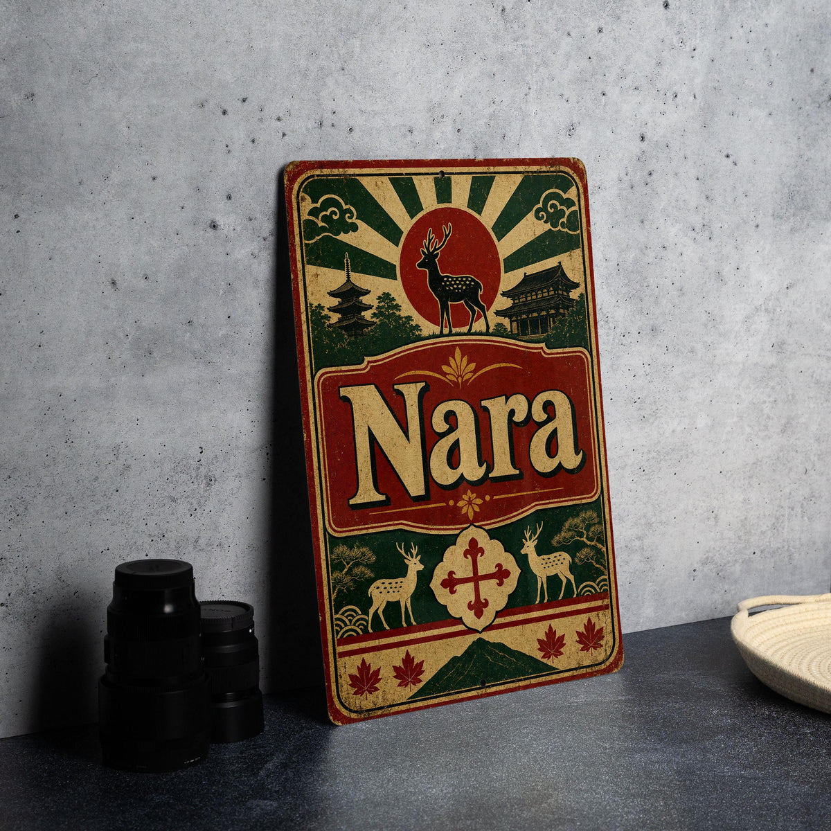 Nara Japan Vintage Flag Metal Sign, Nara Prefecture Souvenir Wall Decor, Japanese Travel Gift, Retro Japan City Sign — photo 4