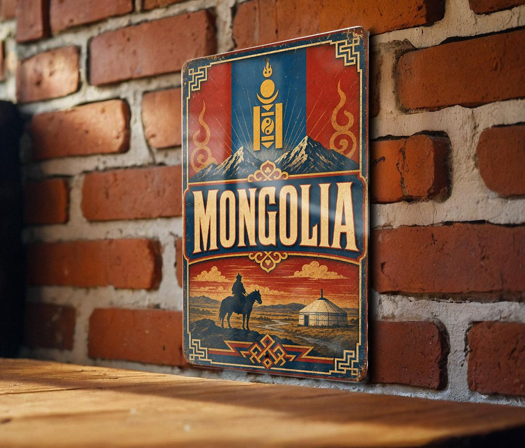 Mongolia Flag Metal Sign, Vintage Mongolia Banner Plaque, Mongolian National Flag Wall Decor, Rustic Country Sign, Gift for Travelers — photo 1