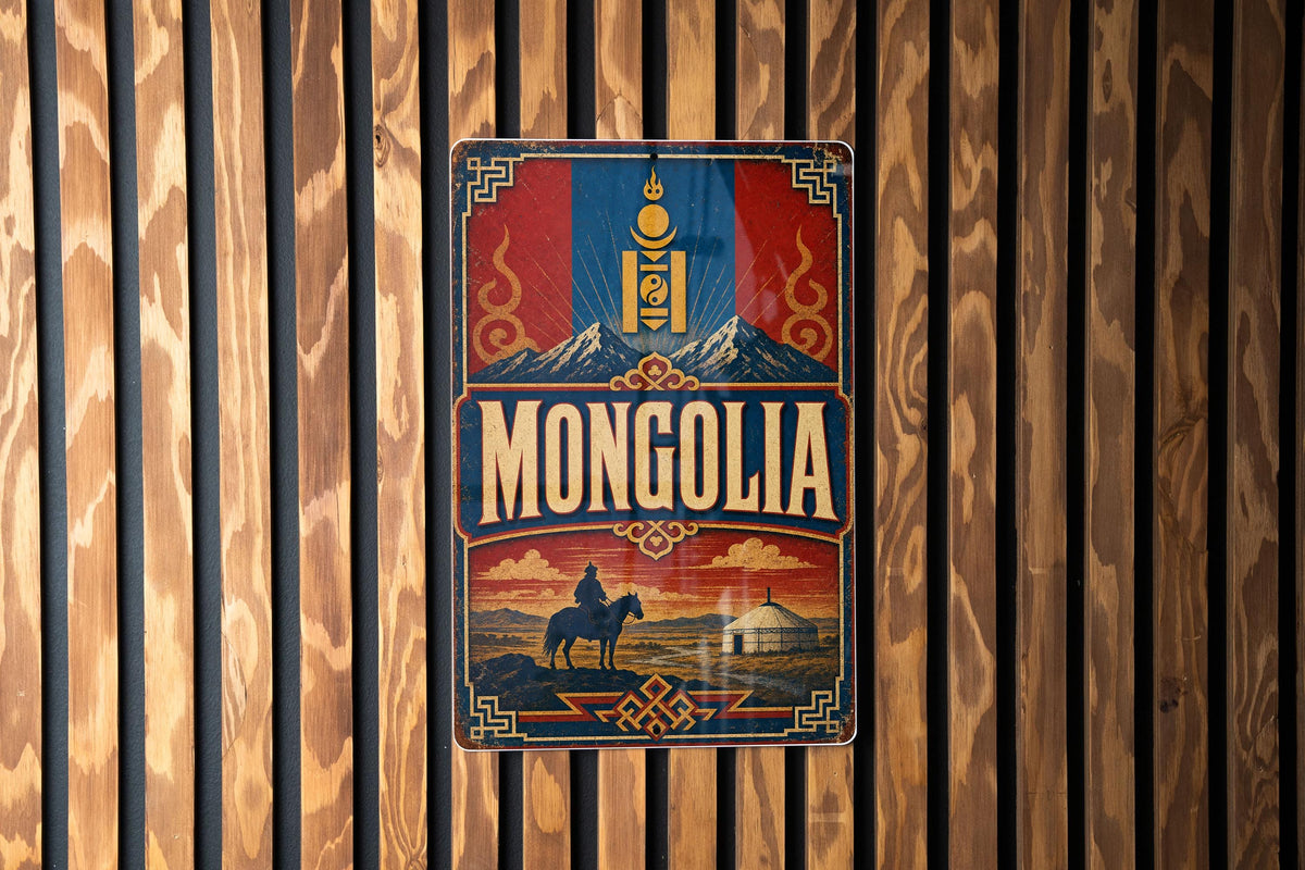 Mongolia Flag Metal Sign, Vintage Mongolia Banner Plaque, Mongolian National Flag Wall Decor, Rustic Country Sign, Gift for Travelers — photo 2
