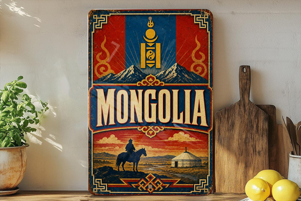 Mongolia Flag Metal Sign, Vintage Mongolia Banner Plaque, Mongolian National Flag Wall Decor, Rustic Country Sign, Gift for Travelers — photo 3
