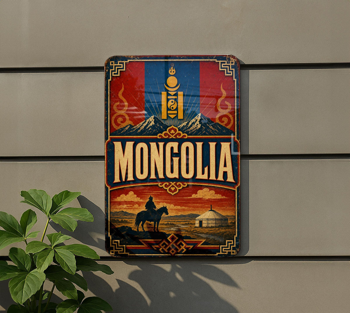 Mongolia Flag Metal Sign, Vintage Mongolia Banner Plaque, Mongolian National Flag Wall Decor, Rustic Country Sign, Gift for Travelers — photo 5