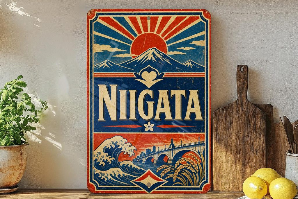 Niigata Japan Vintage Flag Metal Sign, Niigata Prefecture Souvenir Wall Decor, Japanese Travel Gift, Home Bar Garage Sign — photo 1