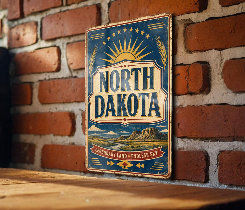 North Dakota Vintage Flag Metal Sign, North Dakota State Flag Wall Decor, Rustic Home Bar Garage Cabin Sign, Gift for North Dakota Lovers — photo 1