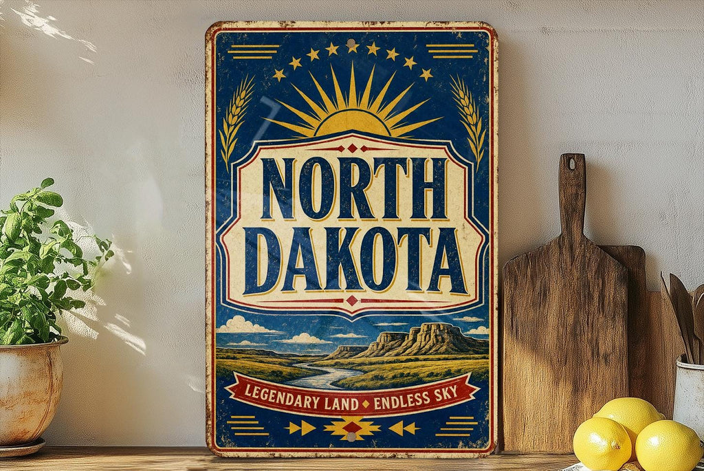 North Dakota Vintage Flag Metal Sign, North Dakota State Flag Wall Decor, Rustic Home Bar Garage Cabin Sign, Gift for North Dakota Lovers — photo 2