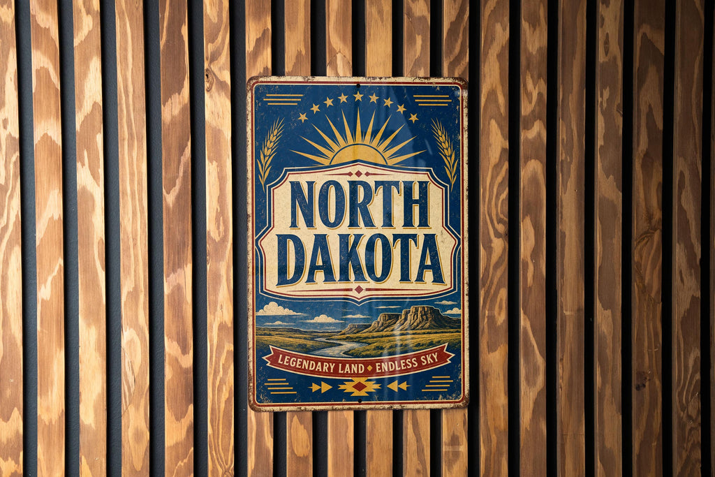 North Dakota Vintage Flag Metal Sign, North Dakota State Flag Wall Decor, Rustic Home Bar Garage Cabin Sign, Gift for North Dakota Lovers — photo 3