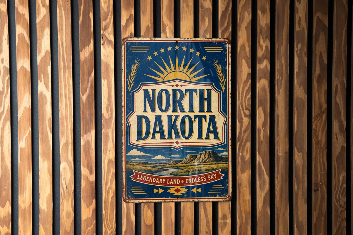 North Dakota Vintage Flag Metal Sign, North Dakota State Flag Wall Decor, Rustic Home Bar Garage Cabin Sign, Gift for North Dakota Lovers — photo 3