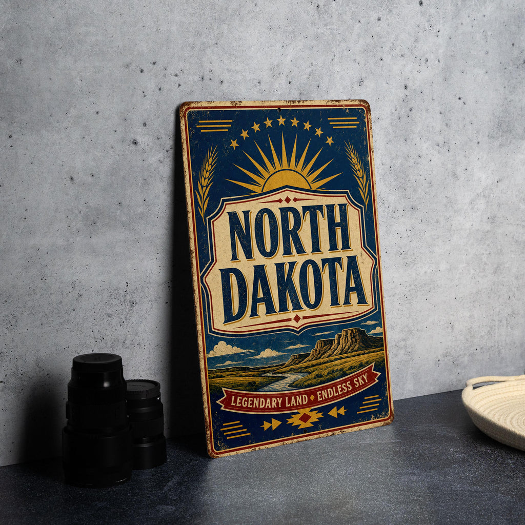 North Dakota Vintage Flag Metal Sign, North Dakota State Flag Wall Decor, Rustic Home Bar Garage Cabin Sign, Gift for North Dakota Lovers — photo 4
