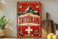Switzerland Vintage Flag Metal Sign, Swiss National Flag Wall Decor, Alpine Country Souvenir Plaque, Rustic Home Bar Sign — photo 1
