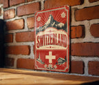 Switzerland Vintage Flag Metal Sign, Swiss National Flag Wall Decor, Alpine Country Souvenir Plaque, Rustic Home Bar Sign — photo 3