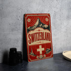 Switzerland Vintage Flag Metal Sign, Swiss National Flag Wall Decor, Alpine Country Souvenir Plaque, Rustic Home Bar Sign — photo 4