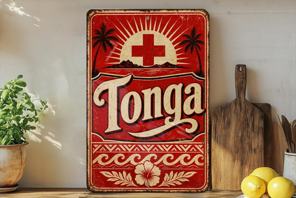 Vintage Tonga Flag Metal Sign, Kingdom of Tonga Wall Decor, Island Nation Flag Plaque, Tongan Gift, Home Bar Garage Sign — photo 3