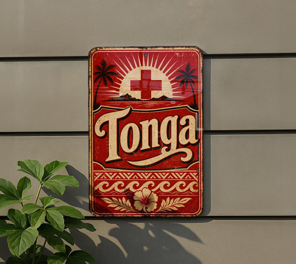 Vintage Tonga Flag Metal Sign, Kingdom of Tonga Wall Decor, Island Nation Flag Plaque, Tongan Gift, Home Bar Garage Sign — photo 5