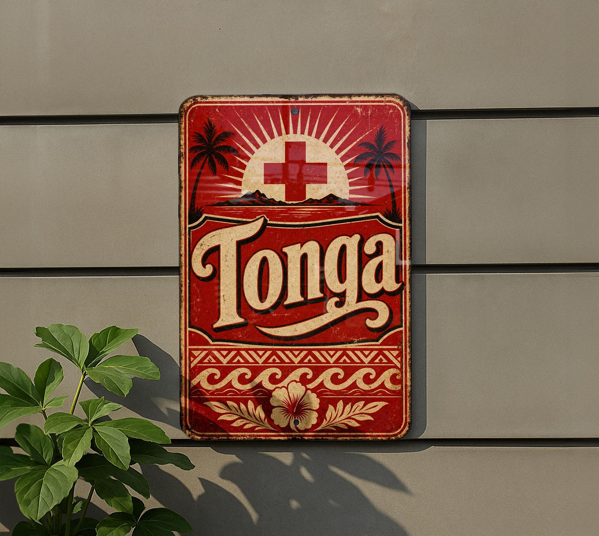Vintage Tonga Flag Metal Sign, Kingdom of Tonga Wall Decor, Island Nation Flag Plaque, Tongan Gift, Home Bar Garage Sign — photo 5