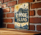 Rhode Island Vintage Flag Metal Sign, Ocean State State Flag Wall Decor, Rhode Island USA Plaque, New England Gift — photo 1