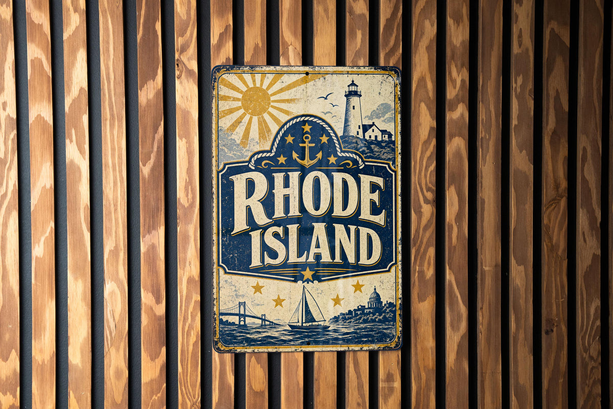 Rhode Island Vintage Flag Metal Sign, Ocean State State Flag Wall Decor, Rhode Island USA Plaque, New England Gift — photo 2