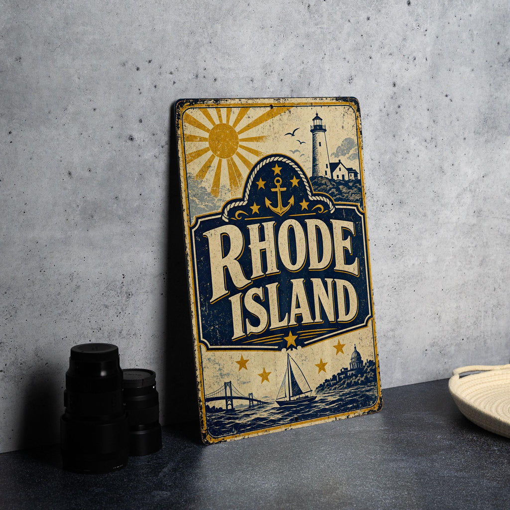 Rhode Island Vintage Flag Metal Sign, Ocean State State Flag Wall Decor, Rhode Island USA Plaque, New England Gift — photo 4