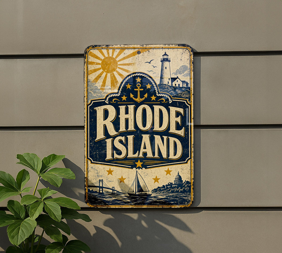 Rhode Island Vintage Flag Metal Sign, Ocean State State Flag Wall Decor, Rhode Island USA Plaque, New England Gift — photo 5