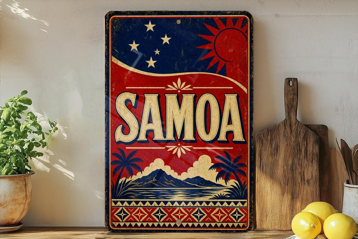 Samoa Flag Metal Sign, Vintage Style Samoa Island Wall Decor, Samoan Flag Plaque, Polynesian Home Bar Garage Sign — photo 2