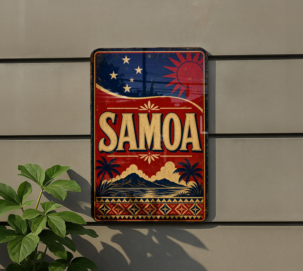 Samoa Flag Metal Sign, Vintage Style Samoa Island Wall Decor, Samoan Flag Plaque, Polynesian Home Bar Garage Sign — photo 5