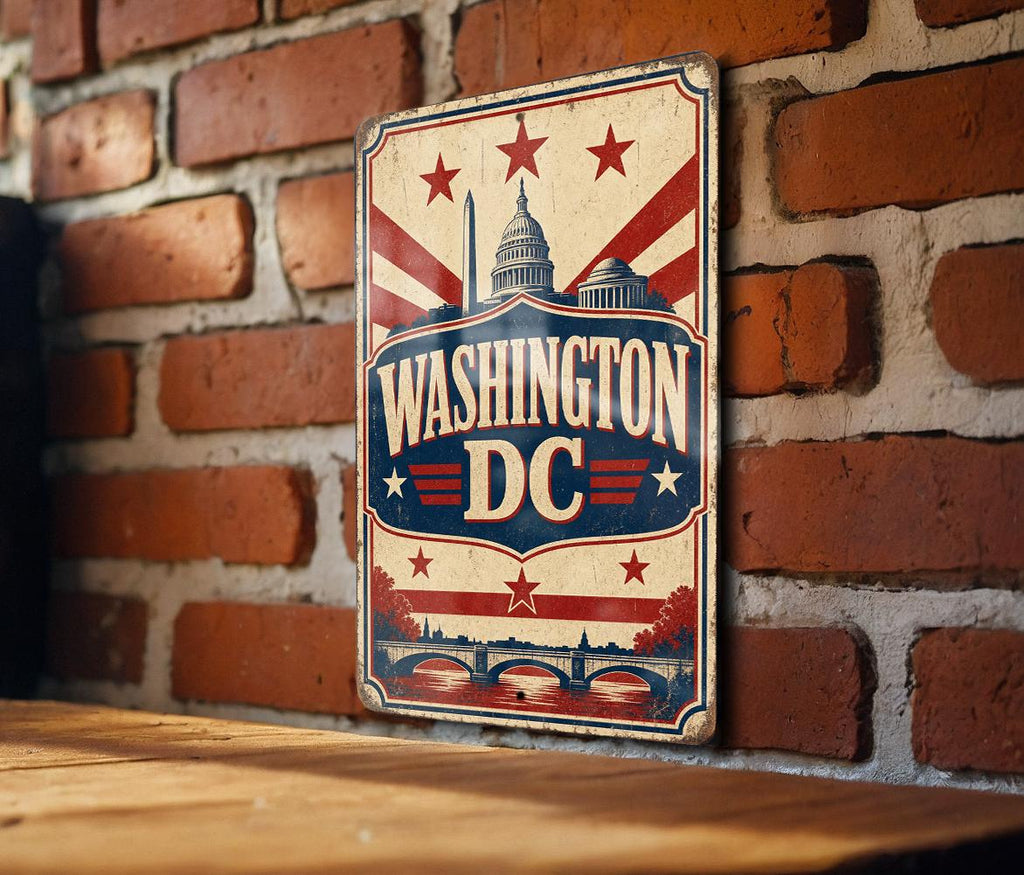 Washington DC Vintage American Flag Metal Sign, USA Capital Souvenir Wall Decor, District of Columbia Gift — photo 1