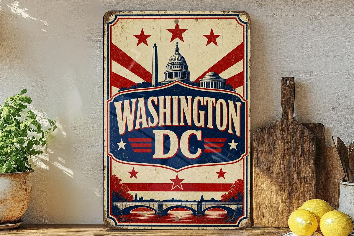 Washington DC Vintage American Flag Metal Sign, USA Capital Souvenir Wall Decor, District of Columbia Gift — photo 3
