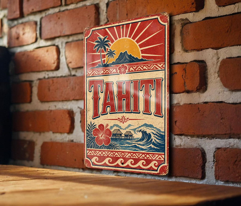 Tahiti Vintage Style Flag Metal Sign, French Polynesia Island Decor, Tropical Travel Souvenir Wall Plaque — photo 1