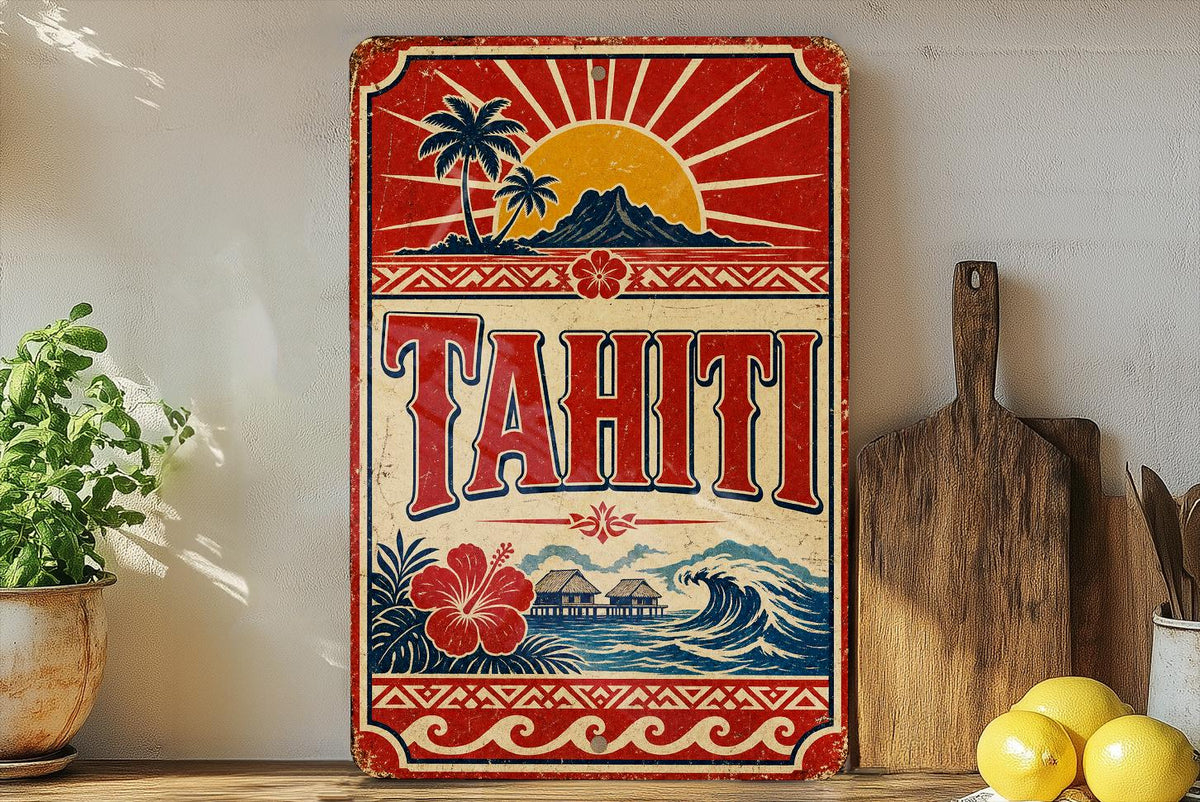 Tahiti Vintage Style Flag Metal Sign, French Polynesia Island Decor, Tropical Travel Souvenir Wall Plaque — photo 2