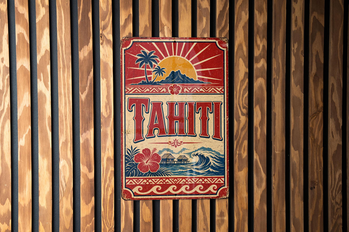 Tahiti Vintage Style Flag Metal Sign, French Polynesia Island Decor, Tropical Travel Souvenir Wall Plaque — photo 3