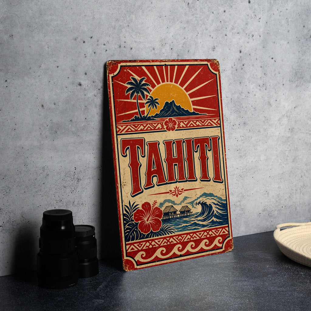 Tahiti Vintage Style Flag Metal Sign, French Polynesia Island Decor, Tropical Travel Souvenir Wall Plaque — photo 4