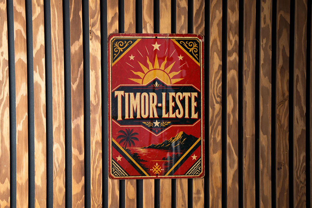 Timor Leste Vintage Flag Metal Sign, East Timor Flag Wall Decor, Rustic Tin Sign for Home Bar Garage Man Cave Gift — photo 2