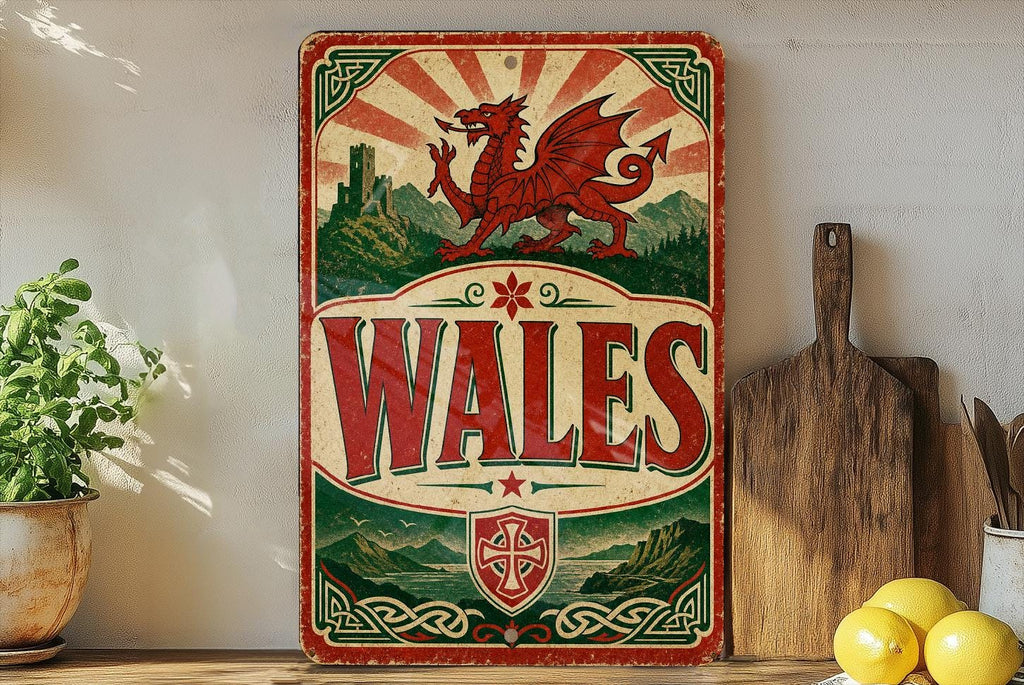 Wales Flag Metal Sign, Vintage Welsh Dragon Flag Wall Decor, Cymru Wales Sign, Welsh Pride Home Bar Garage Patio Decor — photo 1