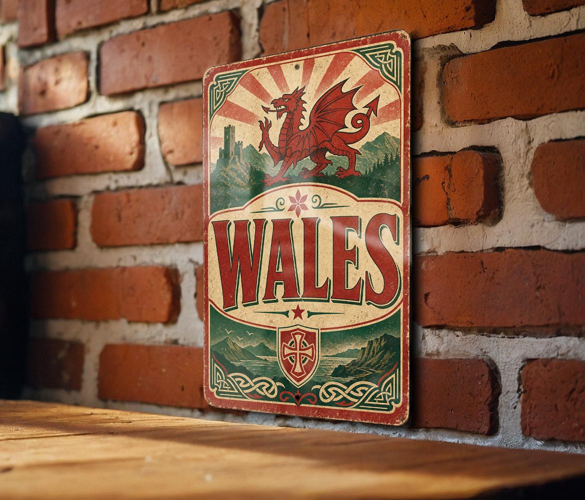 Wales Flag Metal Sign, Vintage Welsh Dragon Flag Wall Decor, Cymru Wales Sign, Welsh Pride Home Bar Garage Patio Decor — photo 2