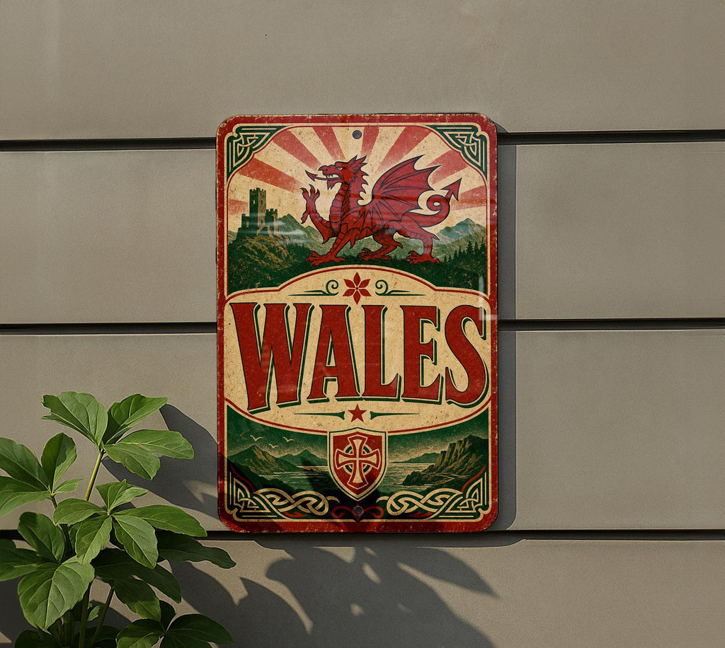 Wales Flag Metal Sign, Vintage Welsh Dragon Flag Wall Decor, Cymru Wales Sign, Welsh Pride Home Bar Garage Patio Decor — photo 5