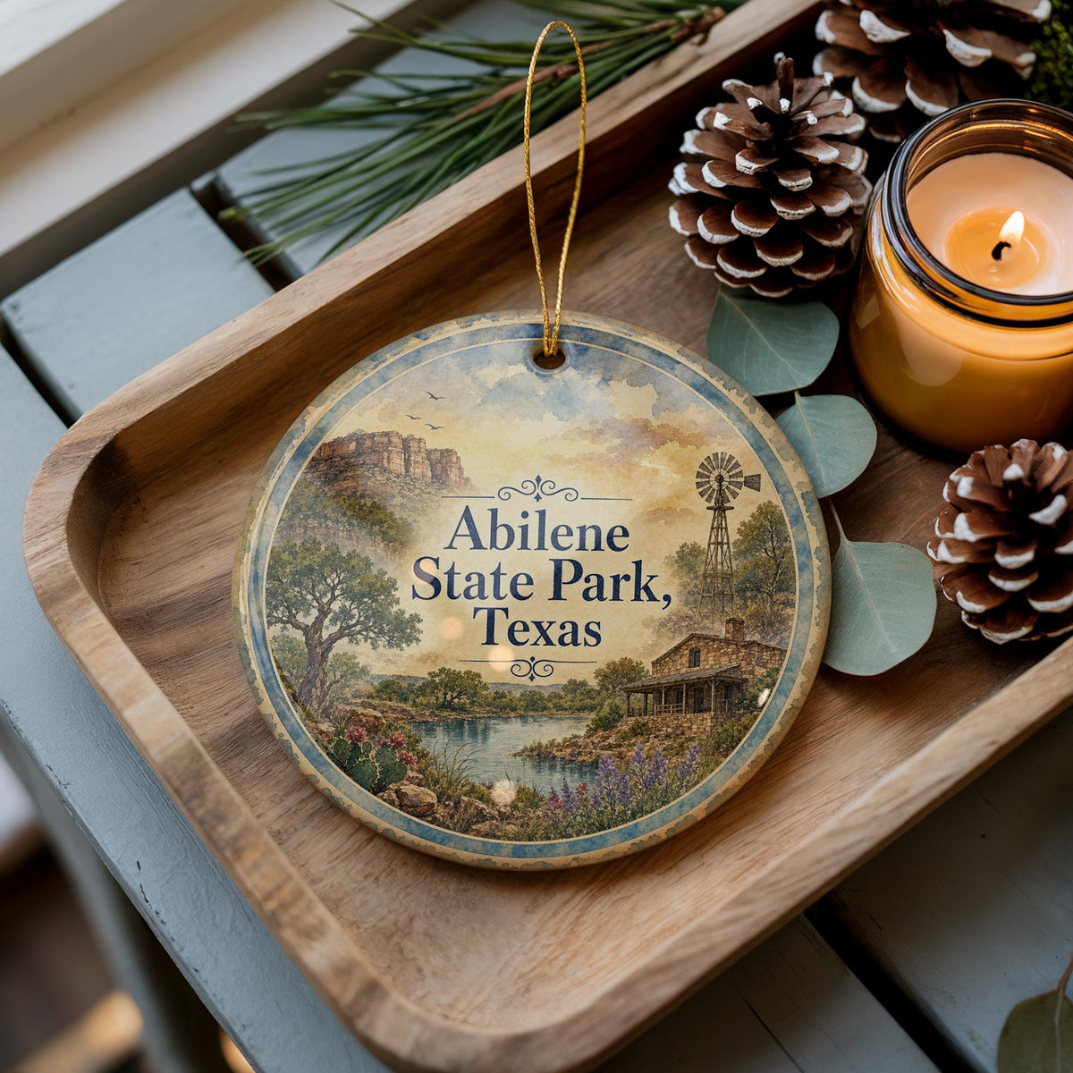 Abilene State Park Texas Watercolor Ceramic Ornament, Abilene TX State Park Souvenir, Texas Travel Keepsake Ornament — photo 2