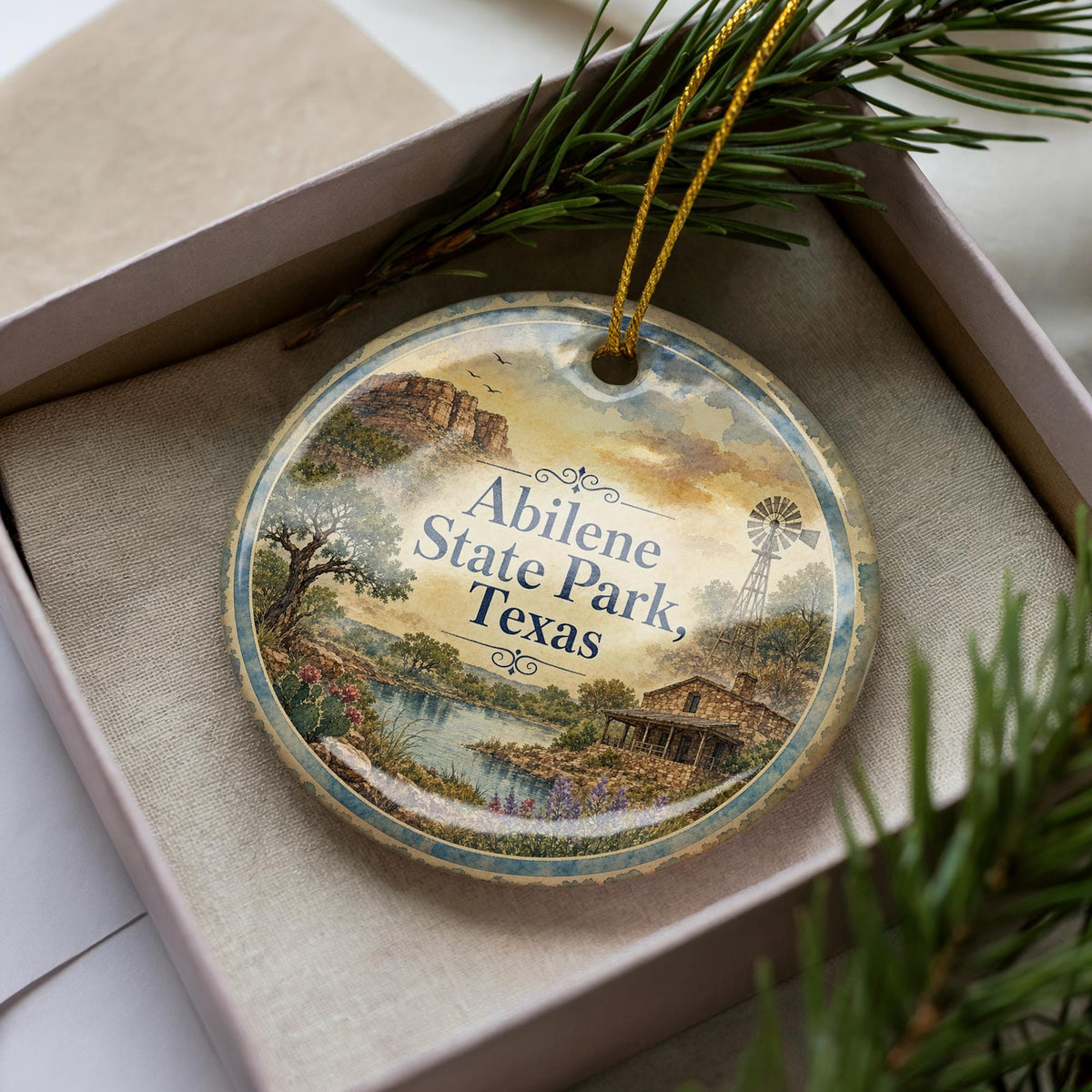 Abilene State Park Texas Watercolor Ceramic Ornament, Abilene TX State Park Souvenir, Texas Travel Keepsake Ornament — photo 3